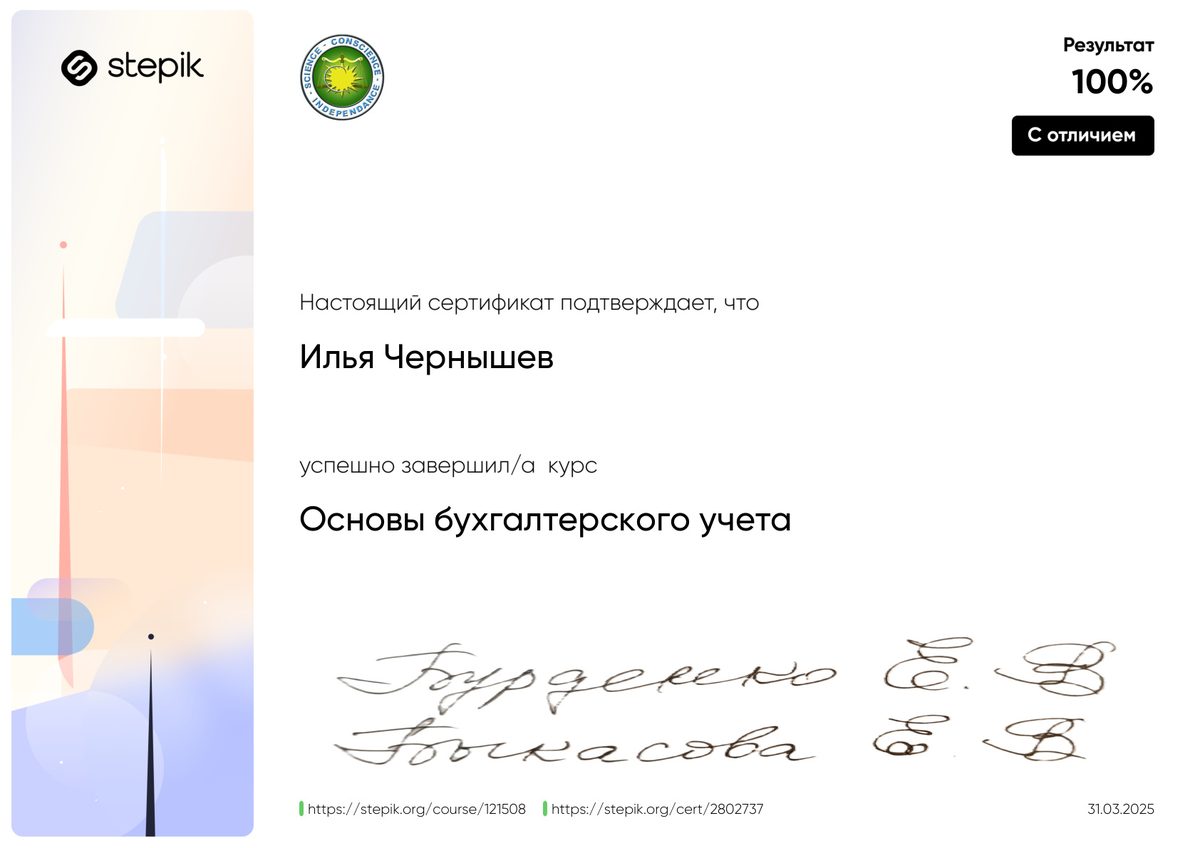 Основы бухгалтерского учёта, 100%