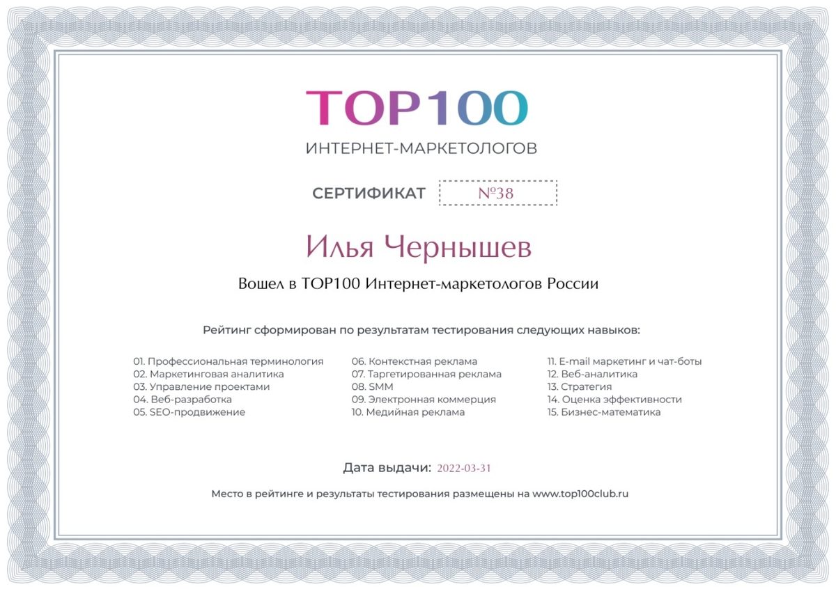 TOP100 Интернет-маркетологов России #38